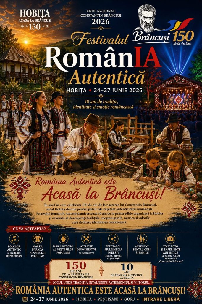 Festivalul RomânIA Autentică, 24–27 iunie 2026, Hobița – Acasă la Brâncuși