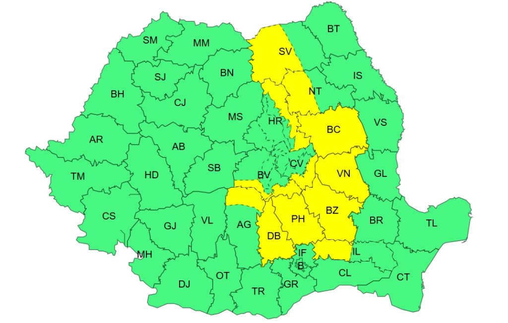 10:30 Alerta extinsă COD GALBEN pentru România